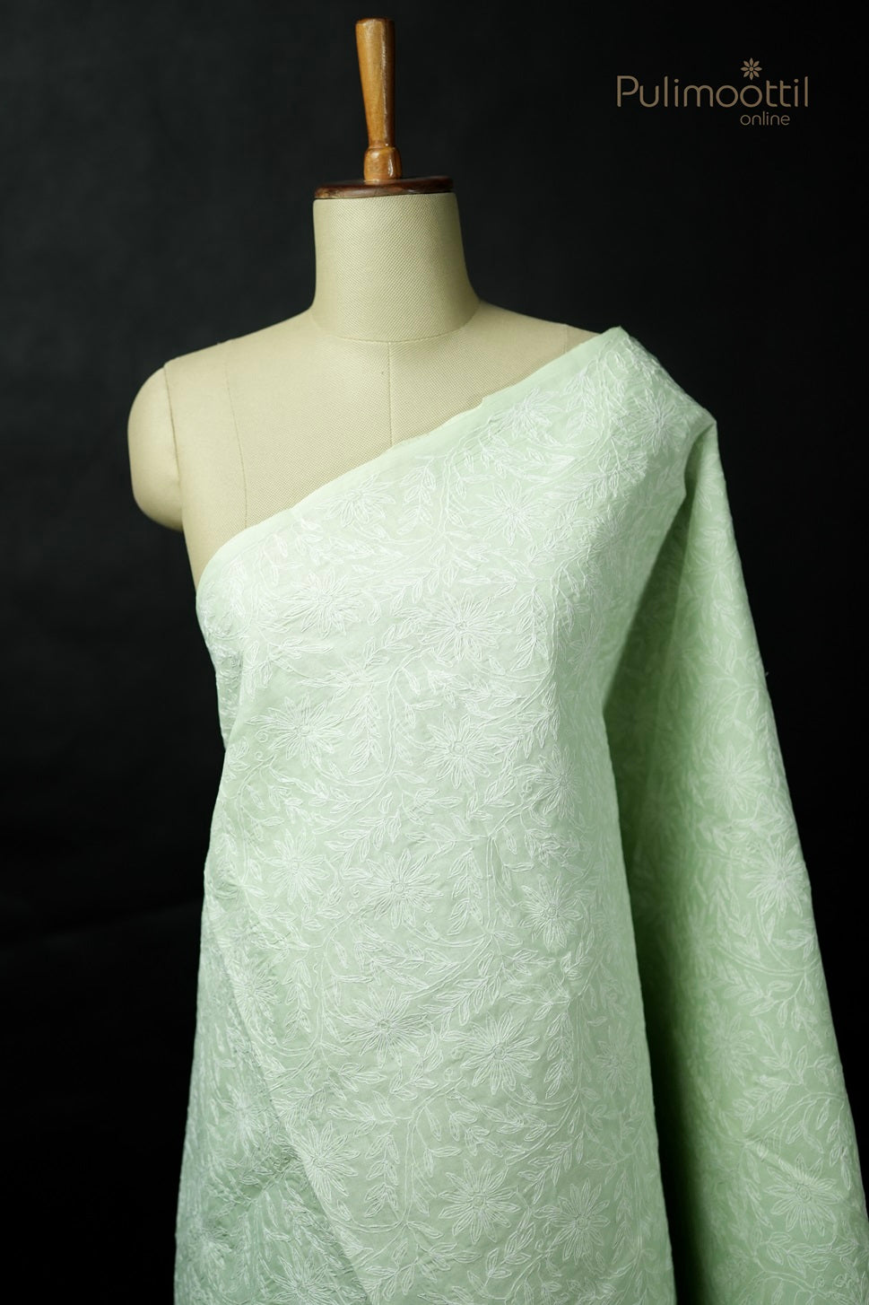 Light Mint-Green Colour Chikankari Cotton Saree