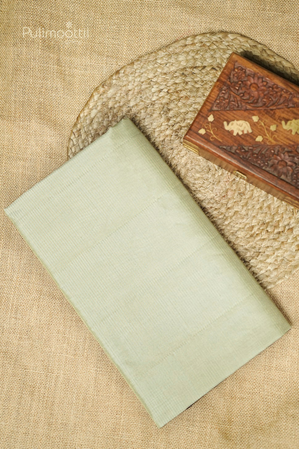 Greyish Olive Green Colour Kanchipuram Soft Silk Saree.