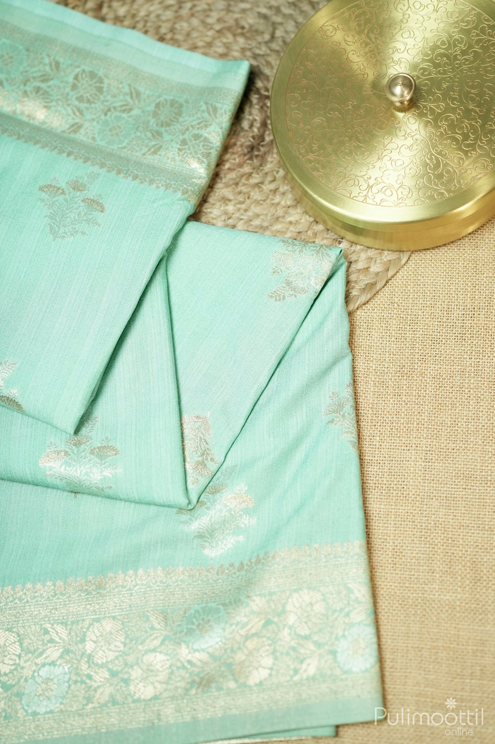 Light Turquoise Blue Colour Semi Banarasi Saree.