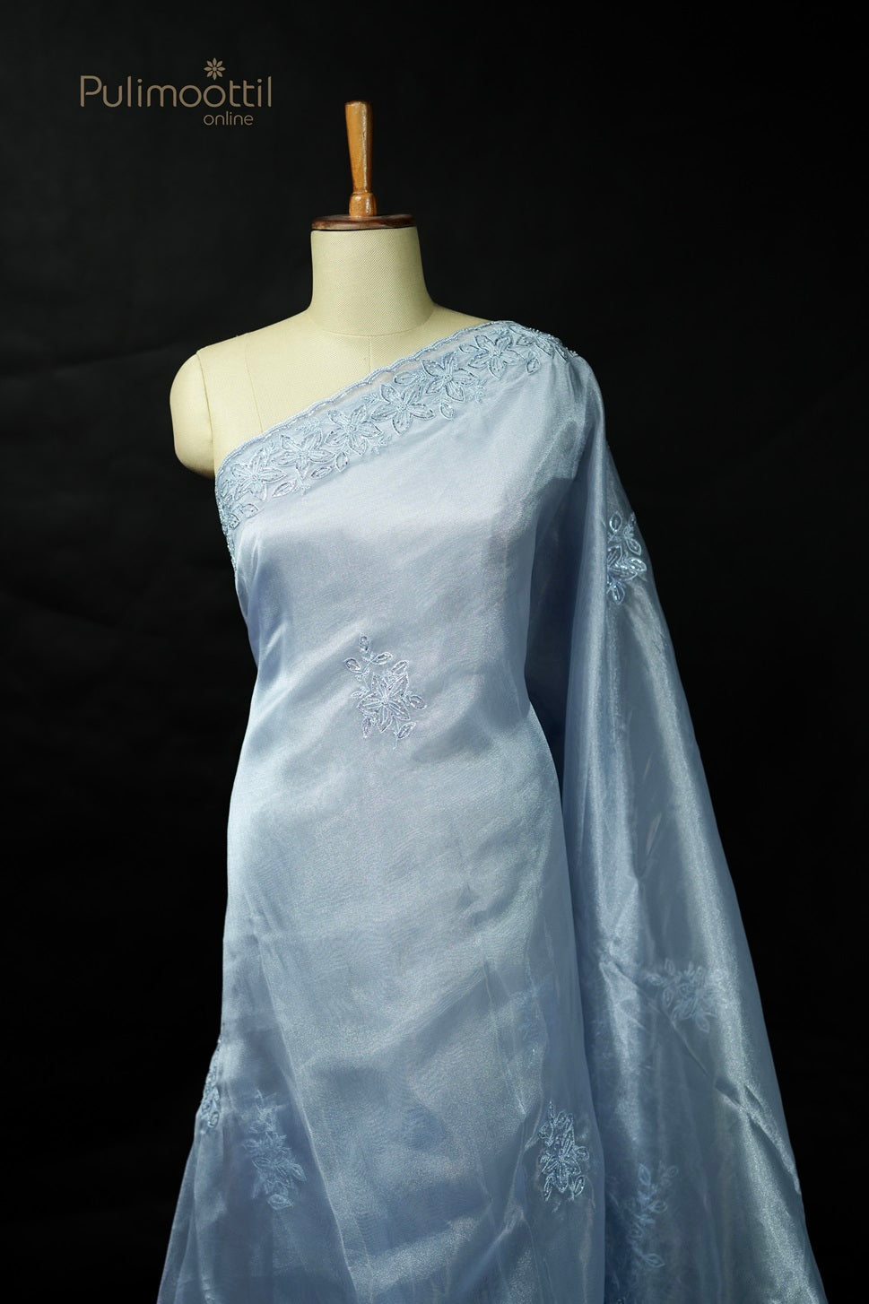 Powder Blue Colour Organza Fancy Saree