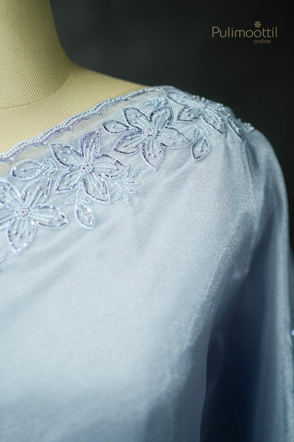 Powder Blue Colour Organza Fancy Saree