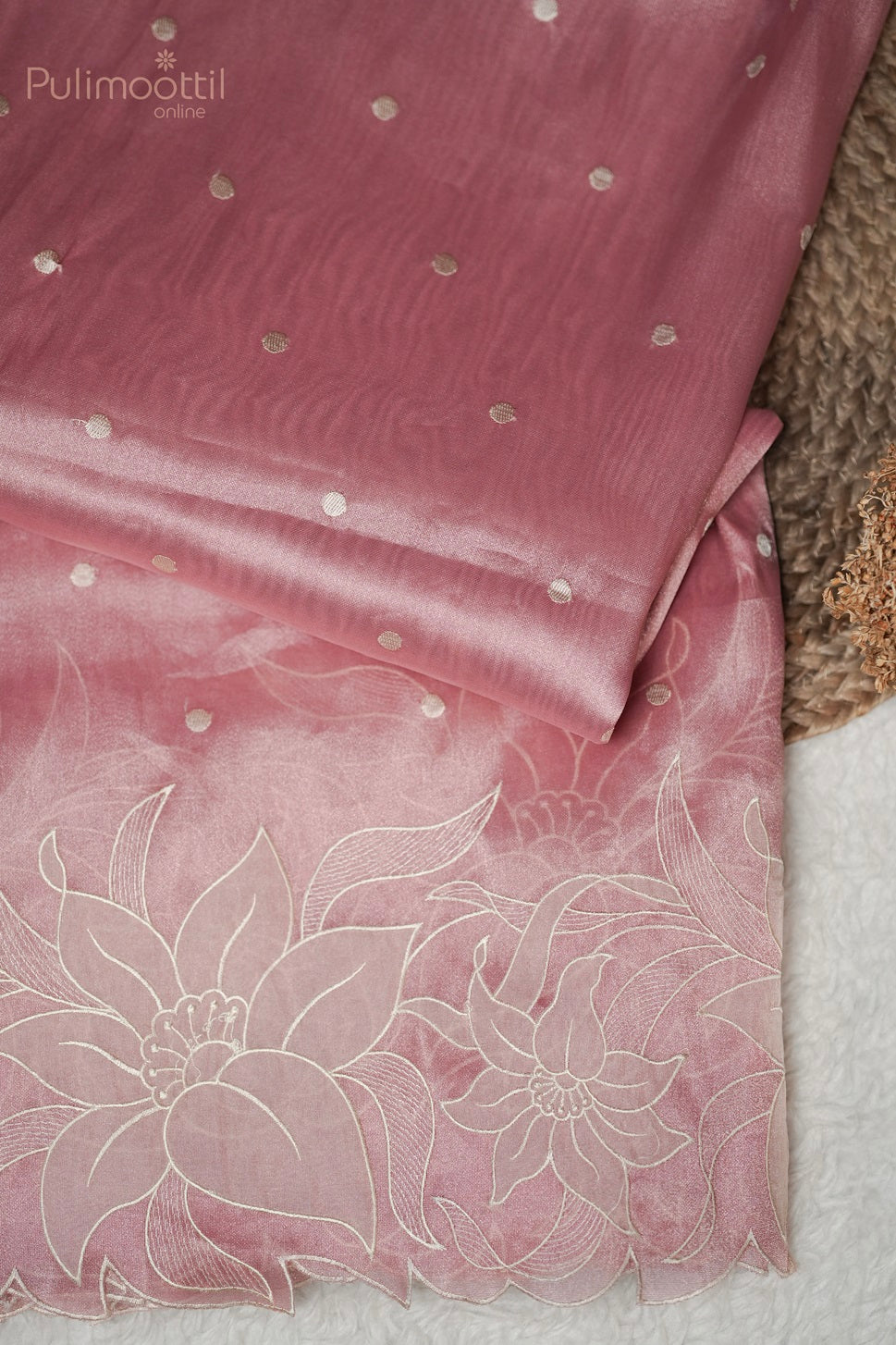 Peach Pink Colour Organza Fancy Saree