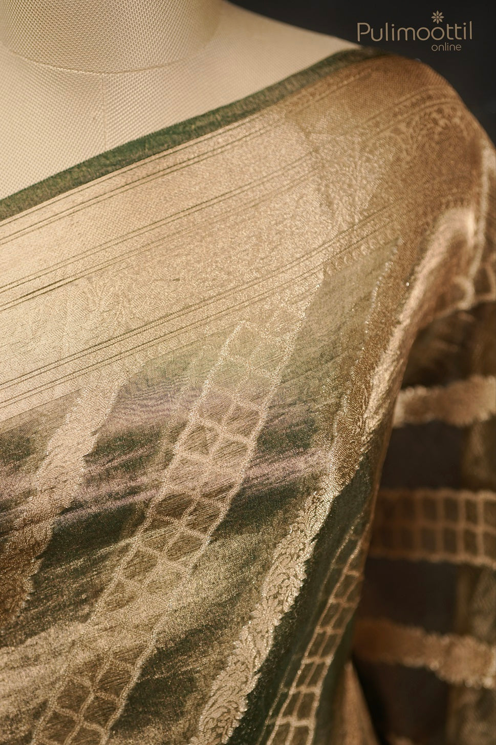 Bottle Green Colour Golden Tissue Banarasi Saree