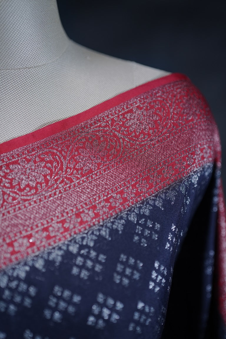 Dark Blue Colour Georgette Semi Banarasi Saree
