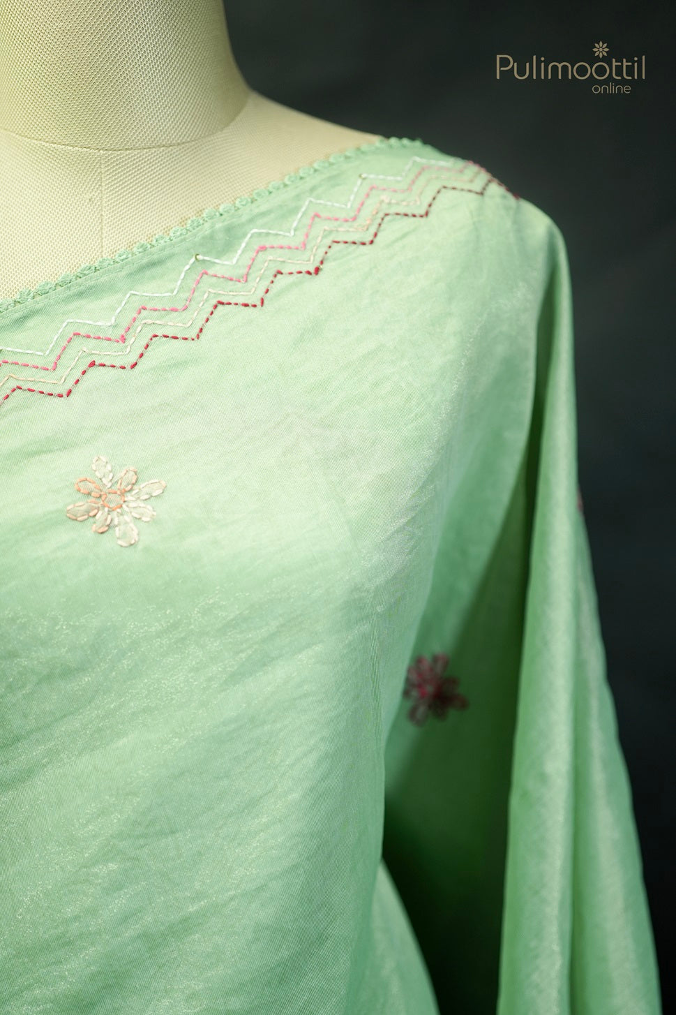 Mint Green Colour Hand Embroidery Organza Fancy Saree