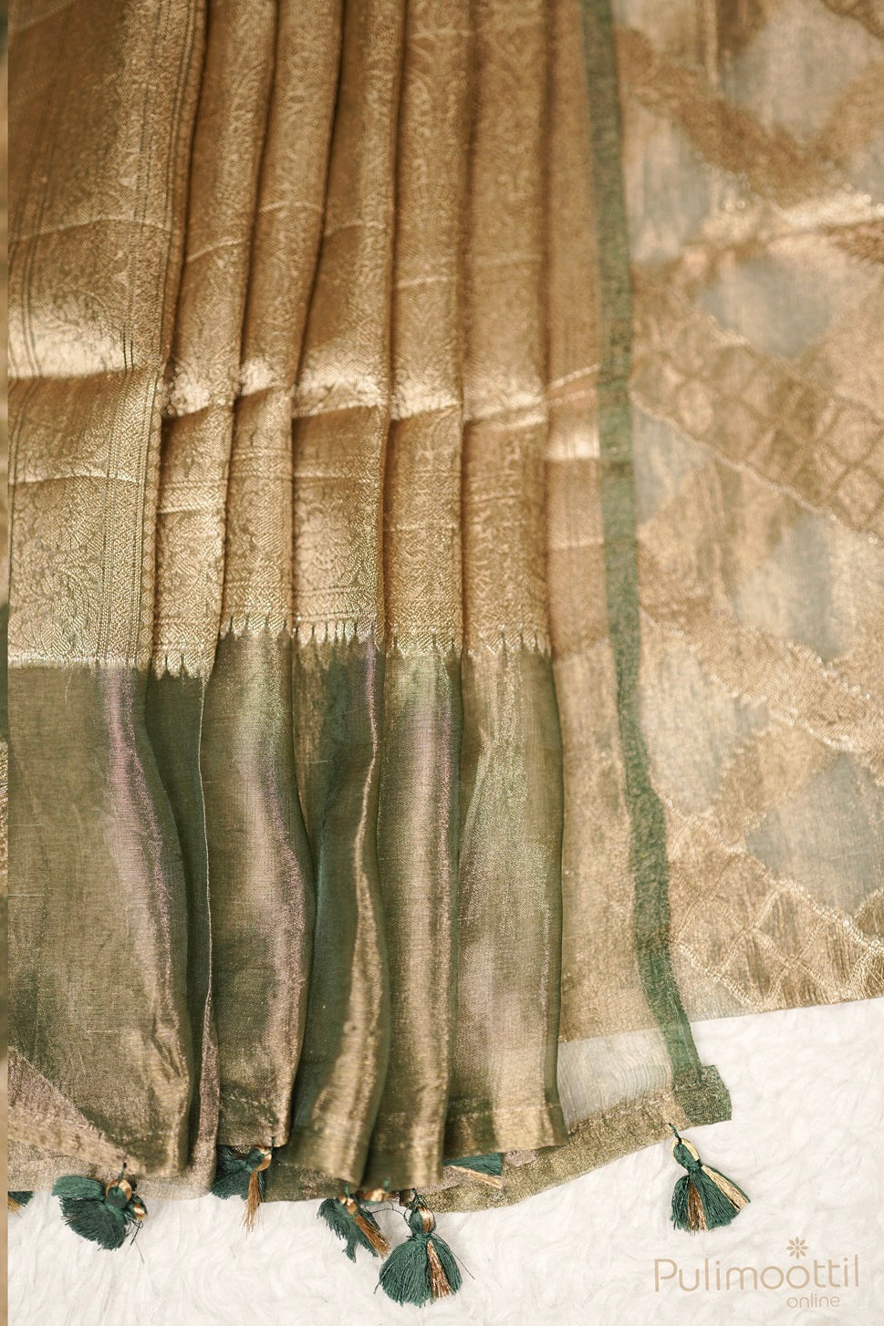 Bottle Green Colour Golden Tissue Banarasi Saree