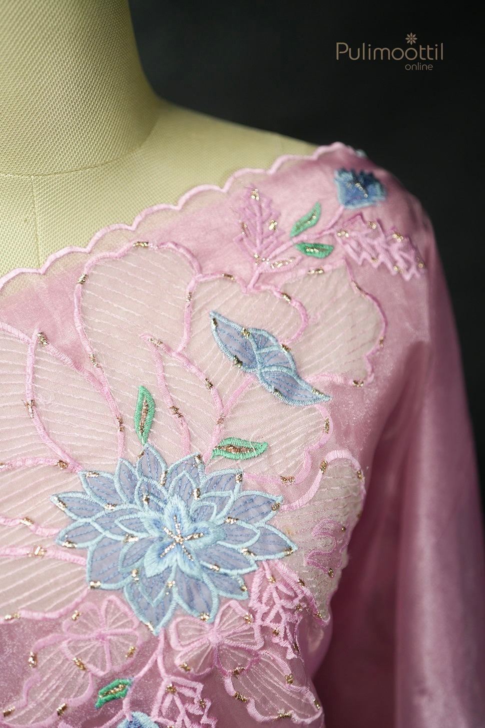 Pastel Onion Colour Organza Fancy Saree