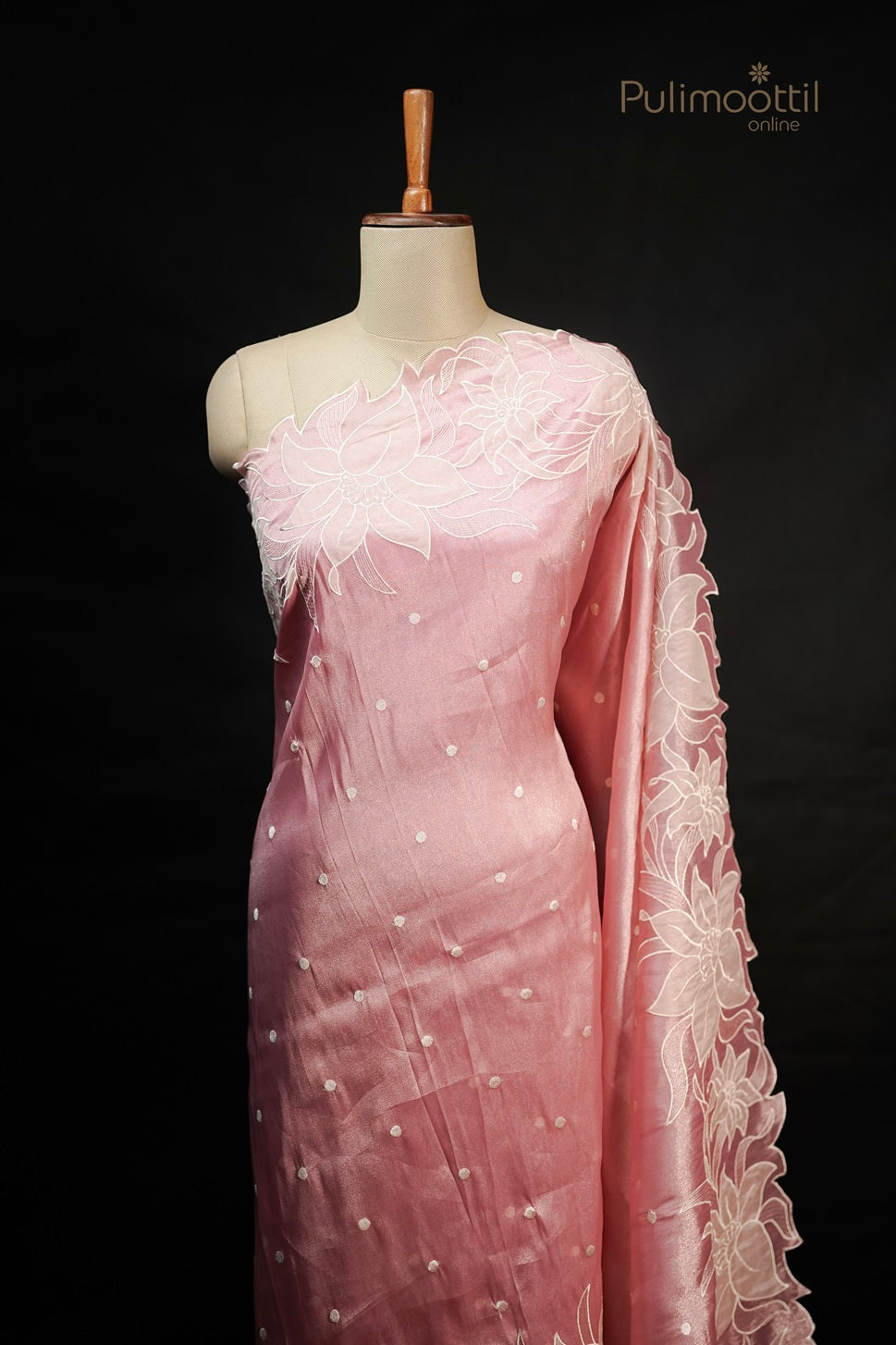 Peach Pink Colour Organza Fancy Saree