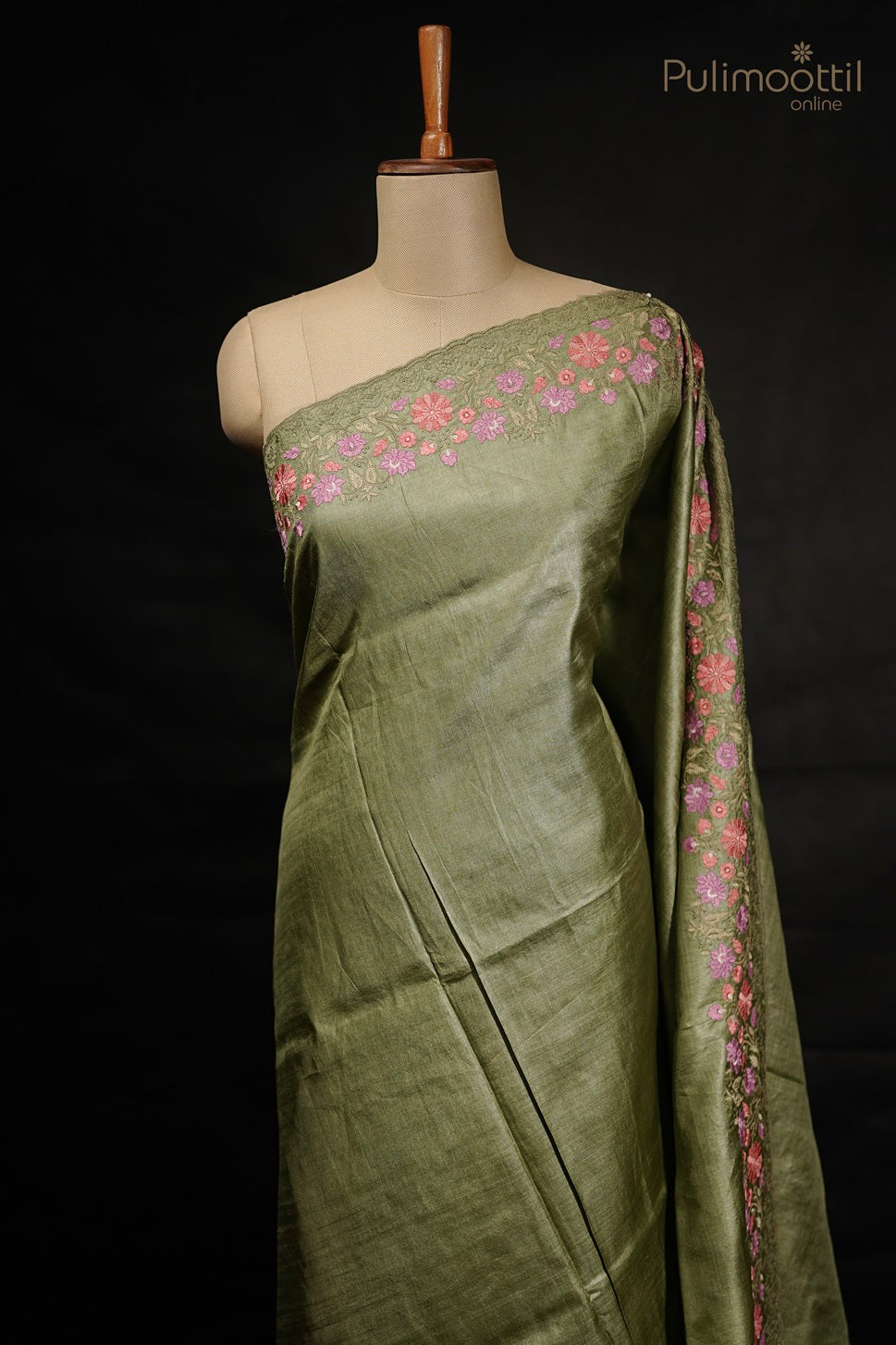 Olive Grey Colour Tussar Silk Saree.
