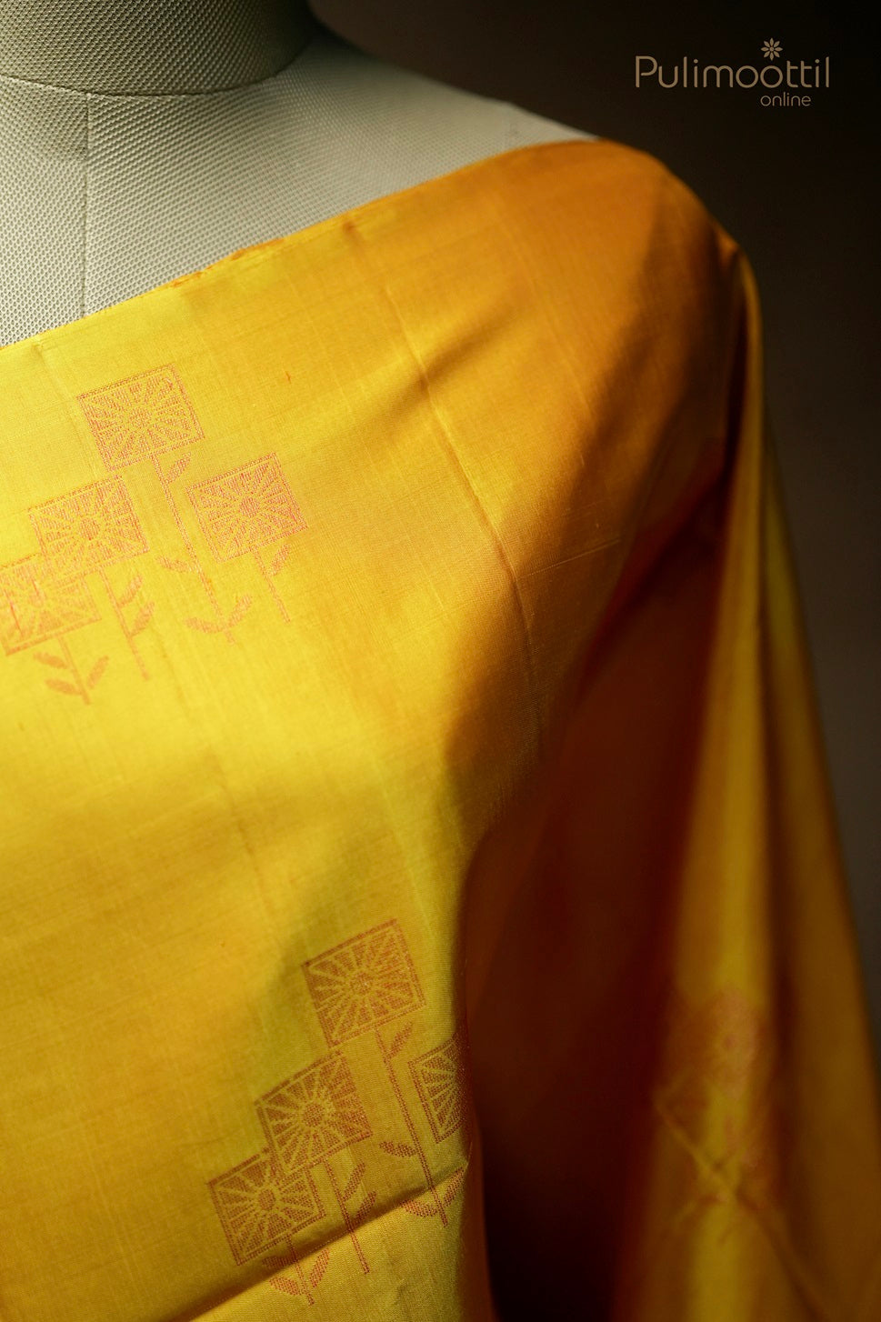 Mustard yellow-colored Kanchipuram soft silk saree
