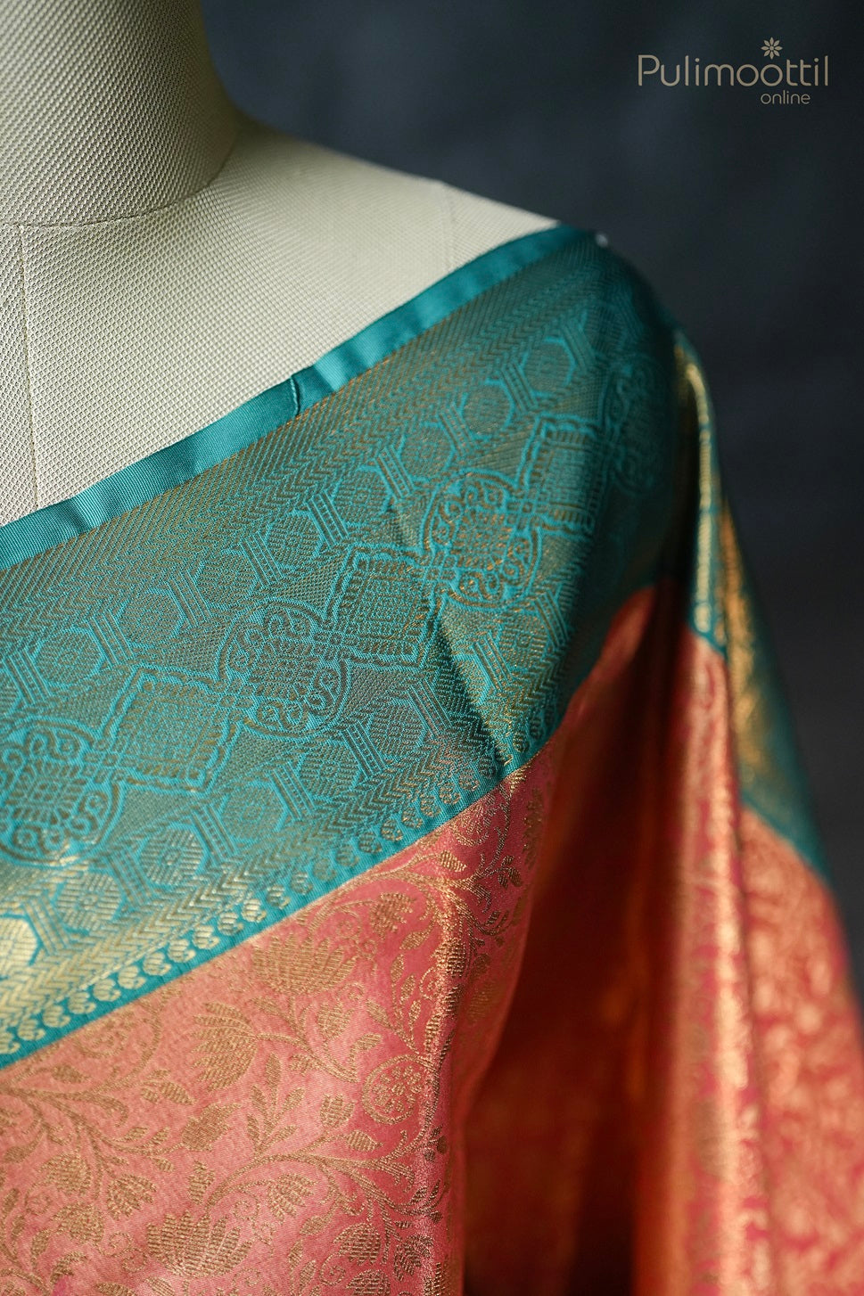 Peach Pink colour Semi Silk Kanchipuram Saree