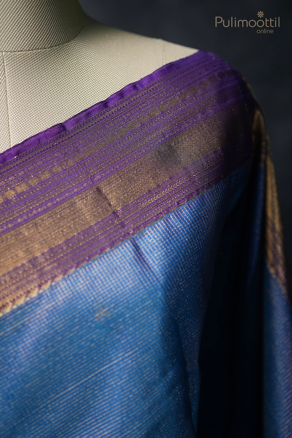 Dark Sky Blue Colour Kanchipuram Designer Saree