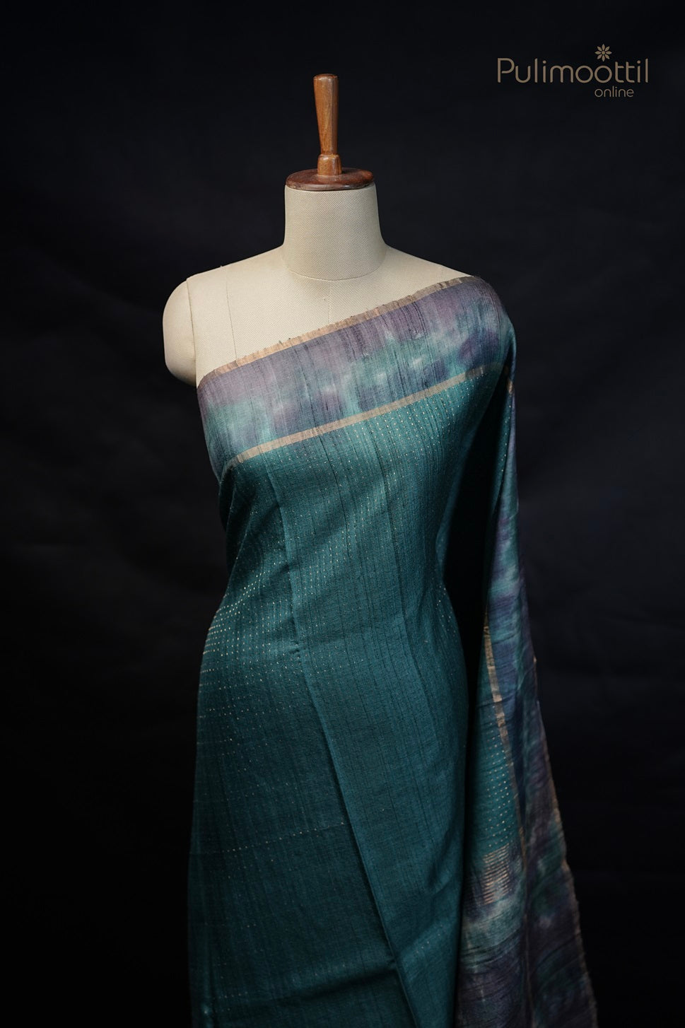 Peacock green Jute Silk Saree