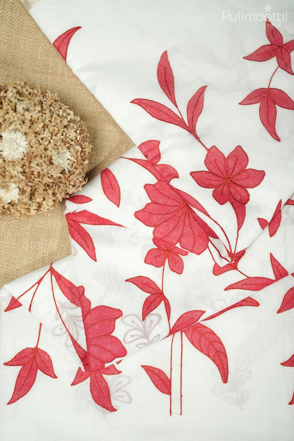 White Colour Semi Chanderi Appliqué Work Saree