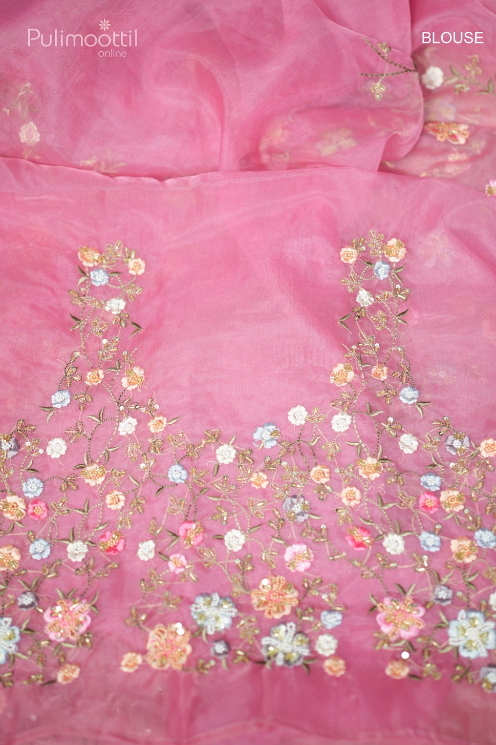 Olive pink-colored organza fancy saree