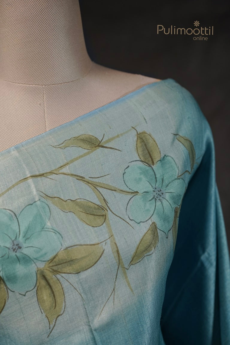 Double Shaded Floral Painting Tussar Silk Saree
