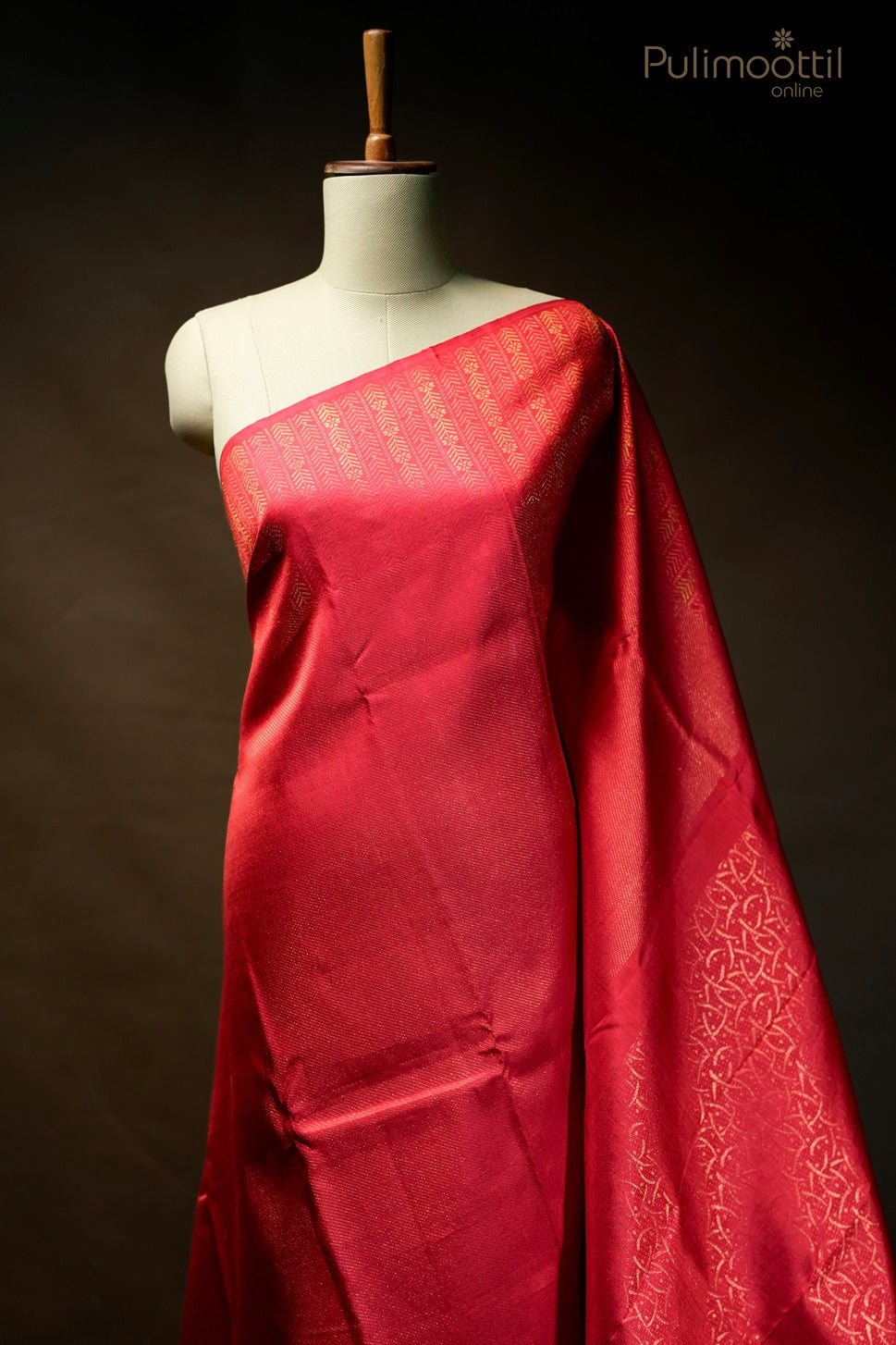 Chilli red-colored Kanchipuram designer brocade saree