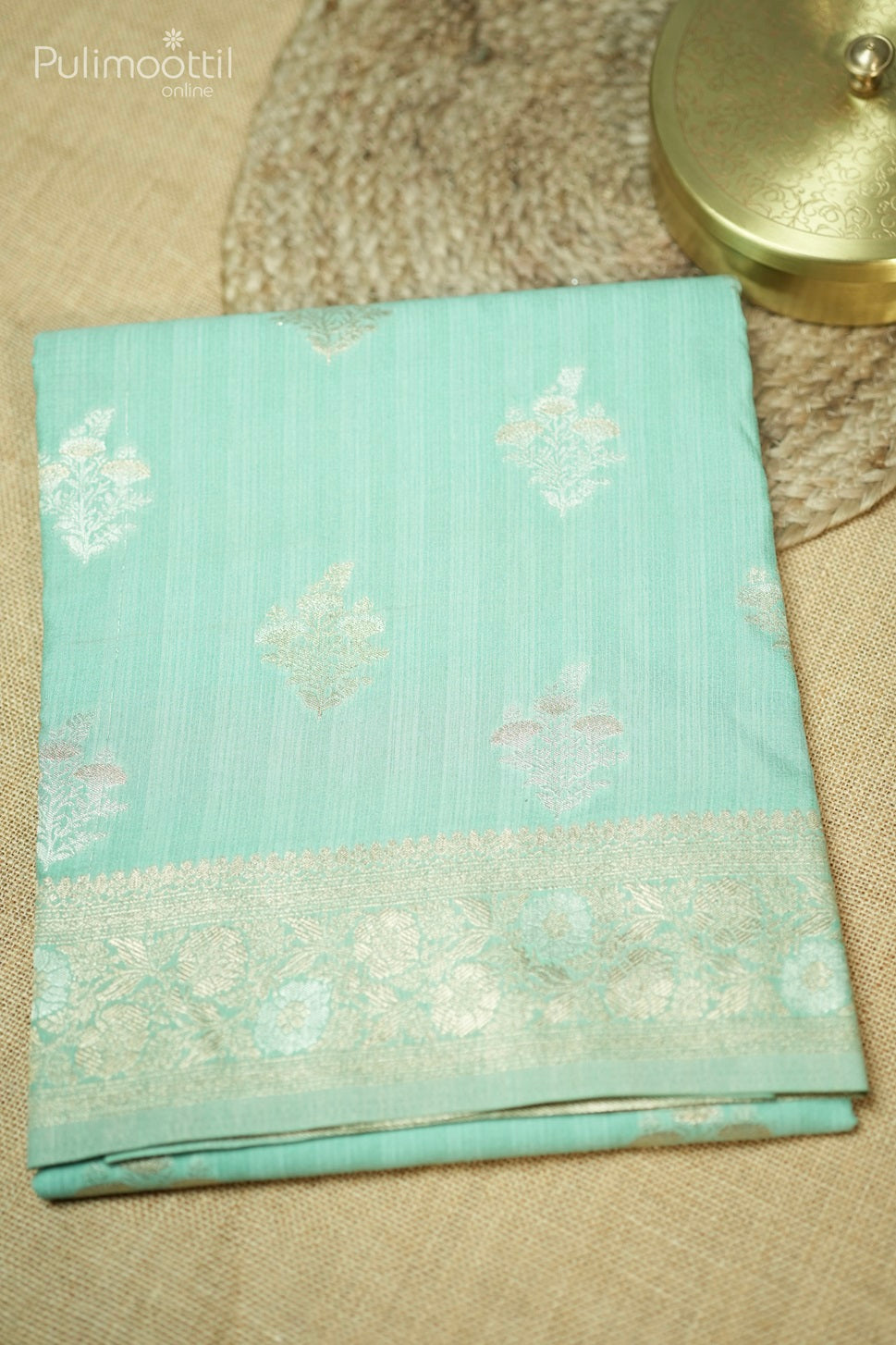 Light Turquoise Blue Colour Semi Banarasi Saree.