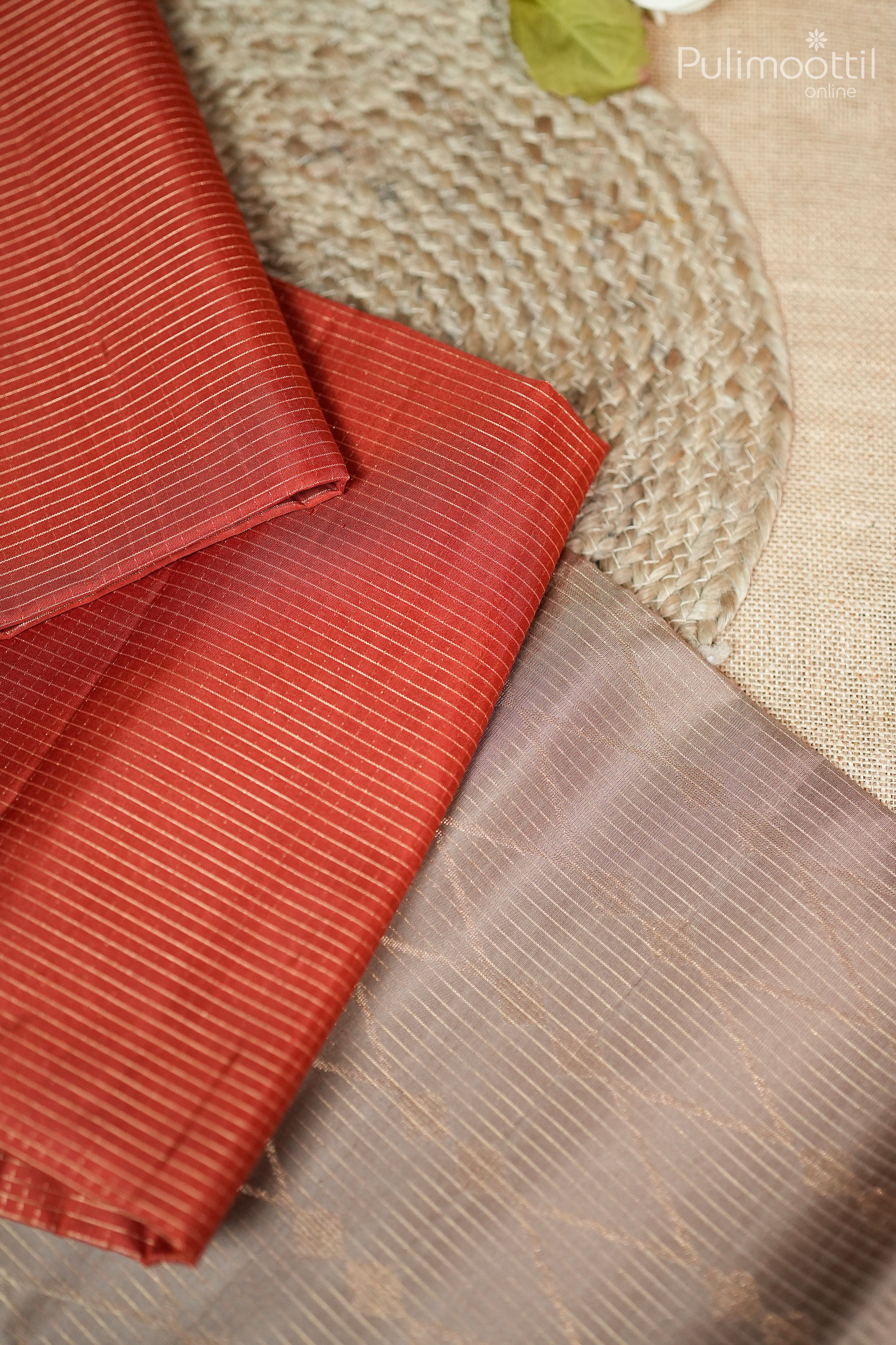 Brick Orange Red Colour Kanchipuram Designer Saree