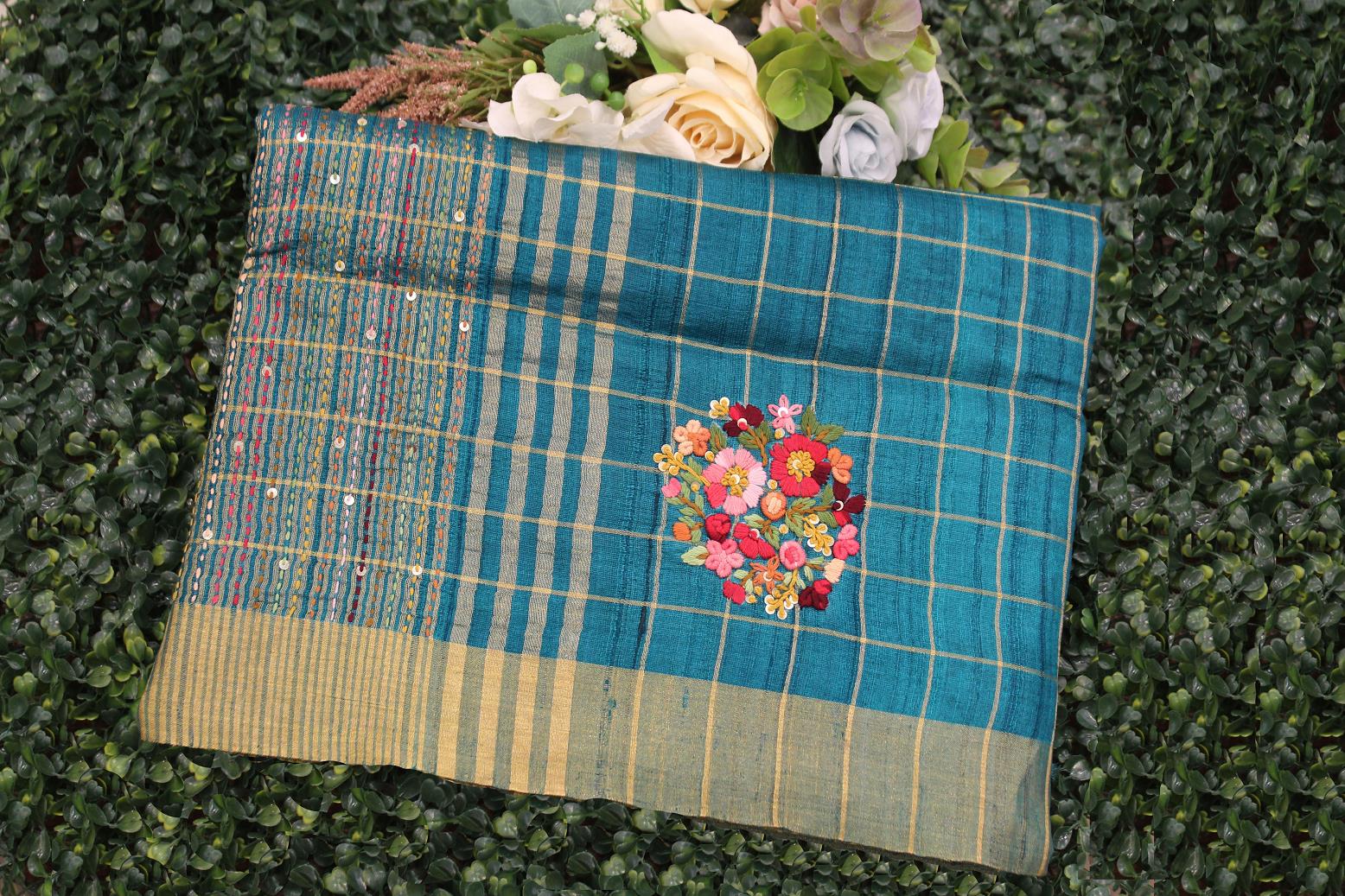 Peacock Green Colour, Jute Silk Saree