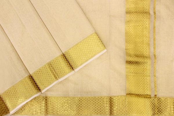 Golden Kasavu Hand-Loom Cotton Kerala Saree.