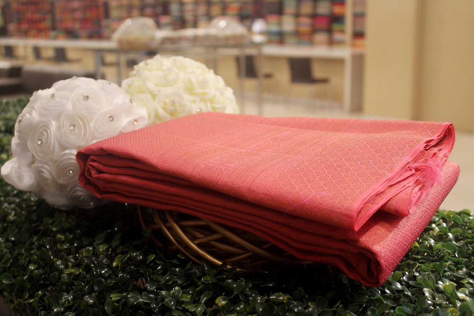 Bright Peach Colour Designer Bridal Silk Saree.