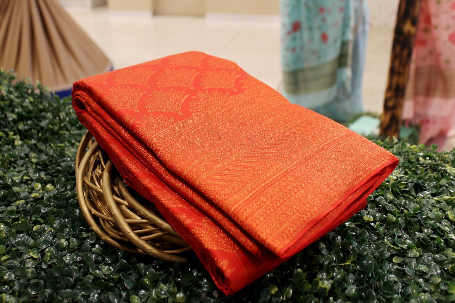 Orangish Red Colour, Wedding Designer Silk Saree.