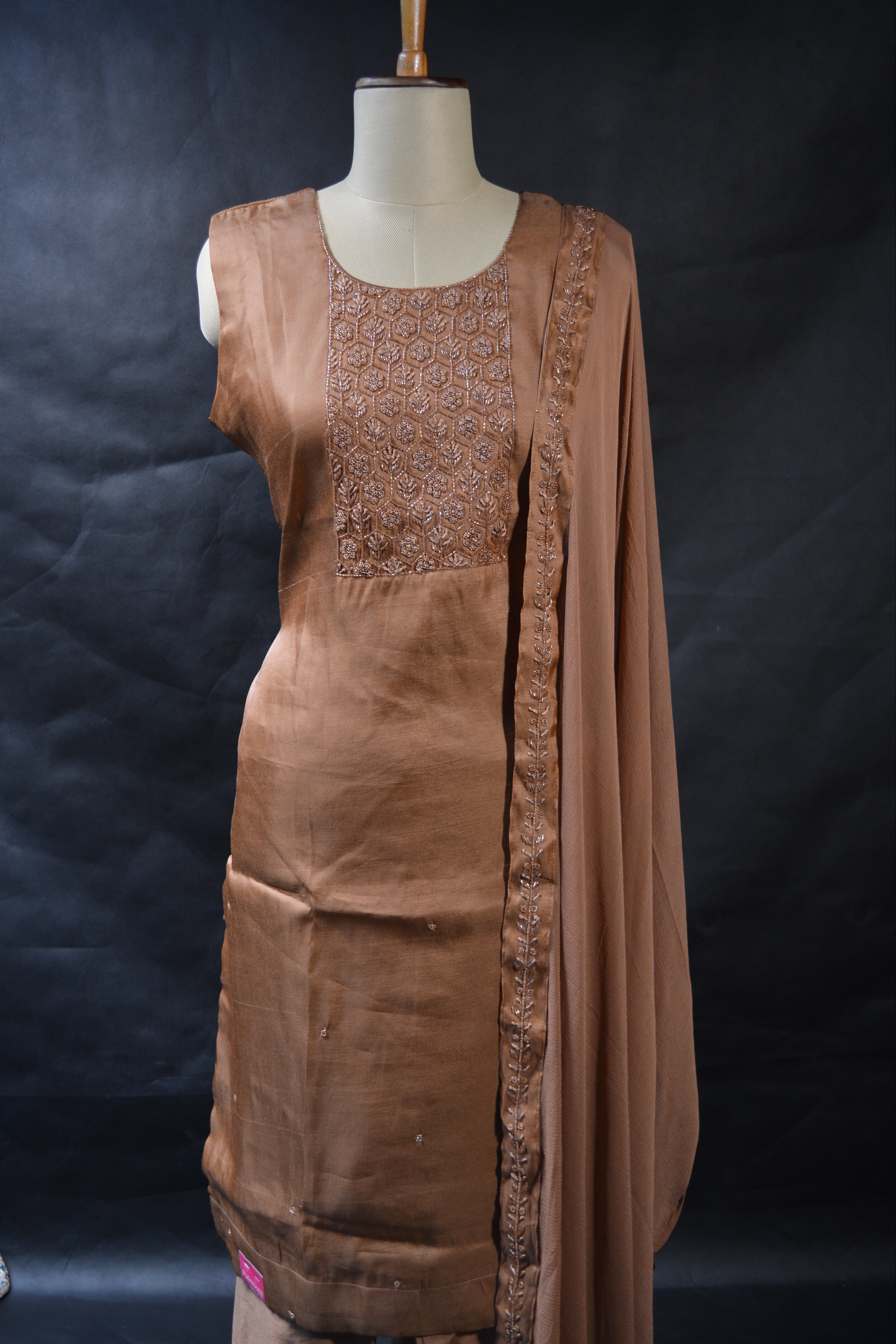 Pastel Brown Muslin Silk Churidhar