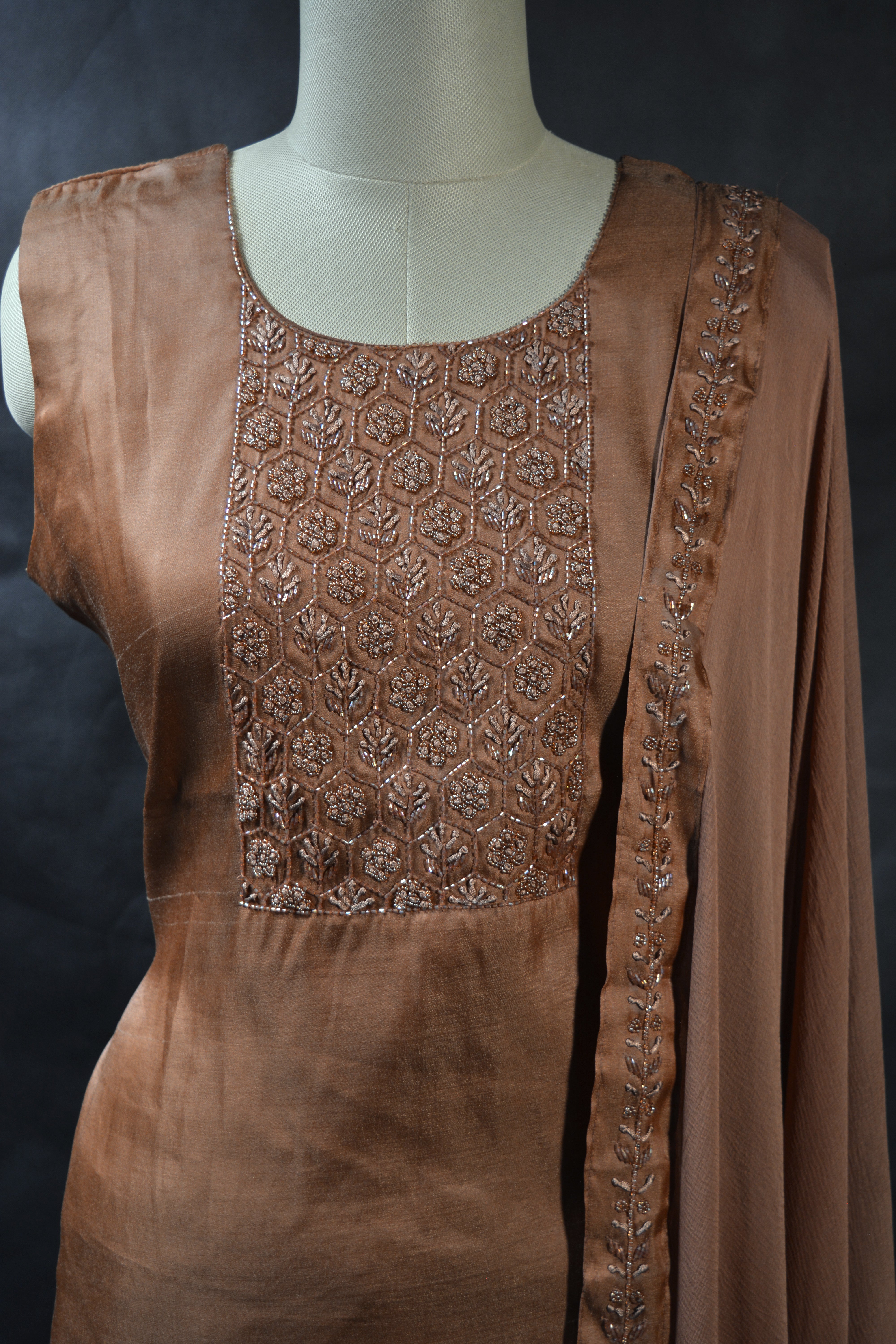 Pastel Brown Muslin Silk Churidhar