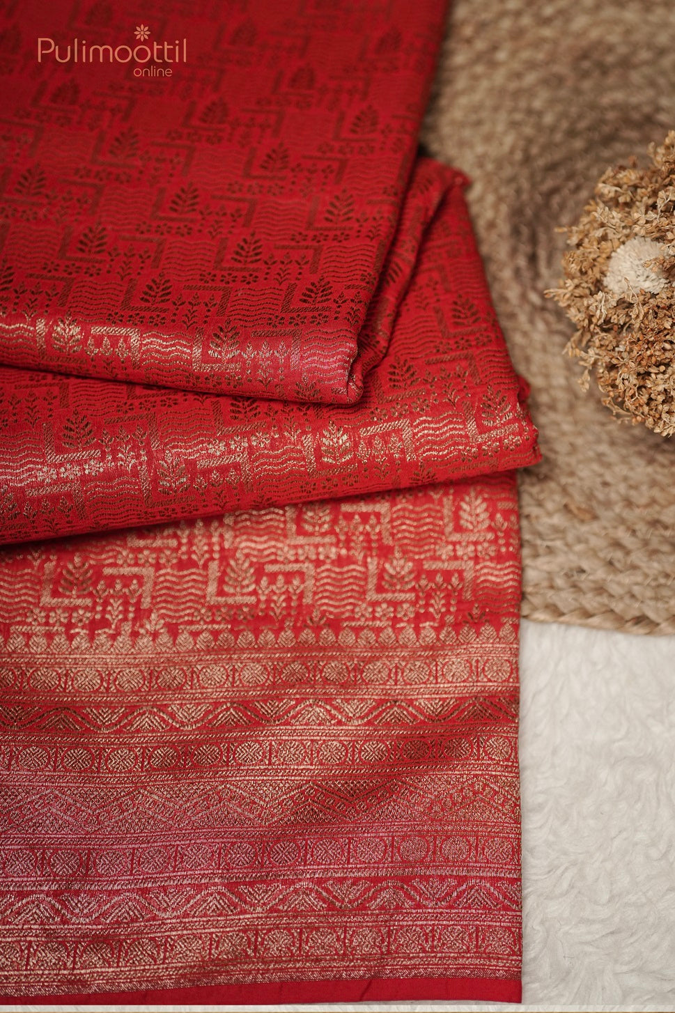 Chilli Red Colour Kattan Silk Saree.