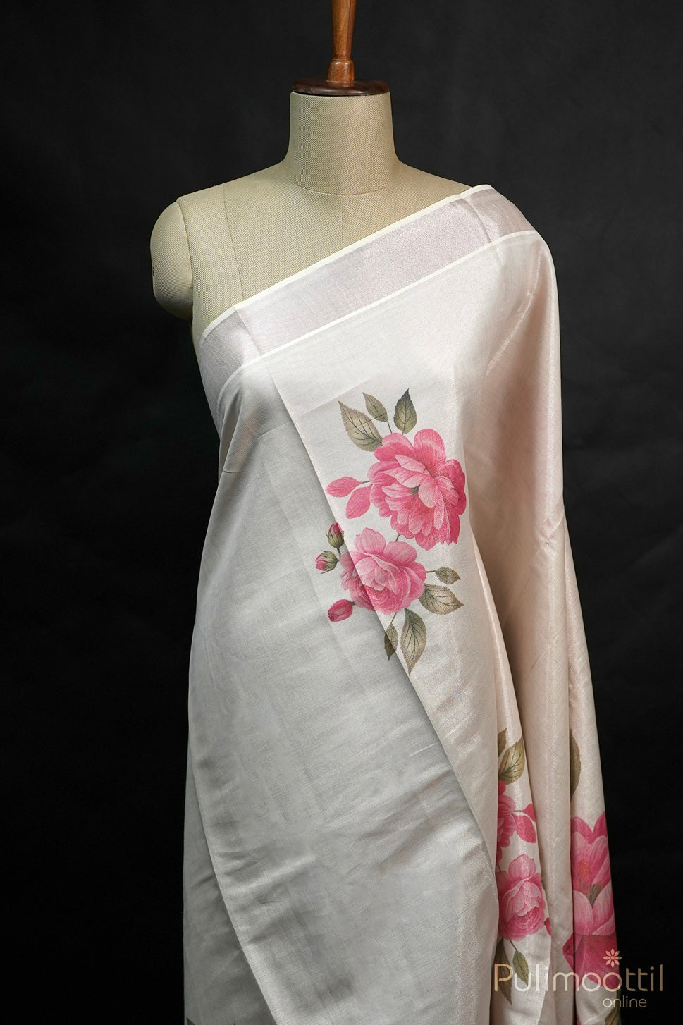 Kerala Rose Gold Floral Print Set Saree.