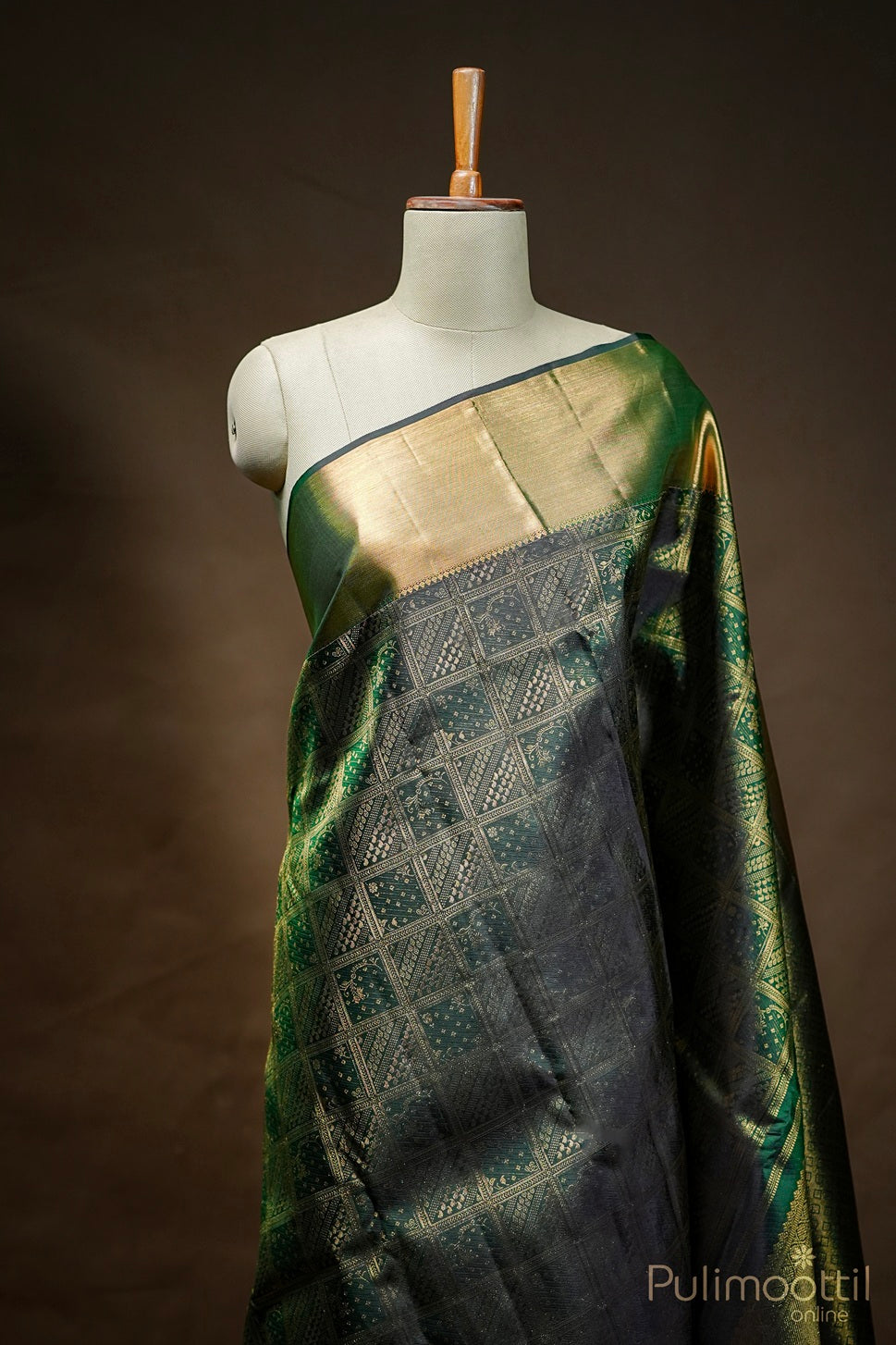 Dark Green Kanchipuram Brocade wedding Saree.