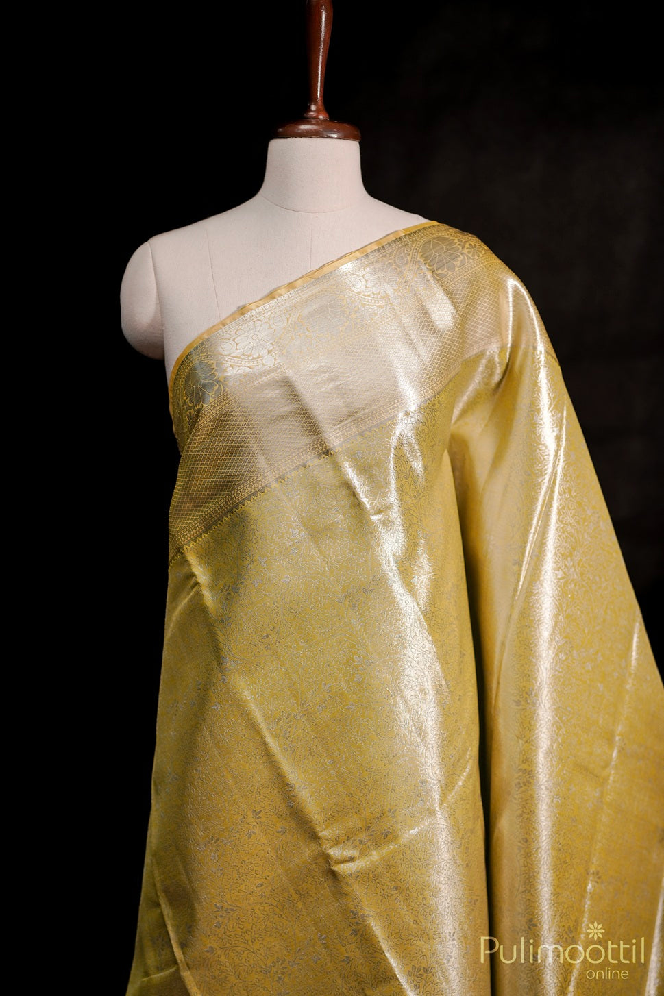 Canary Yellow Colour Art Silk Silver Tissue Wedding Saree.