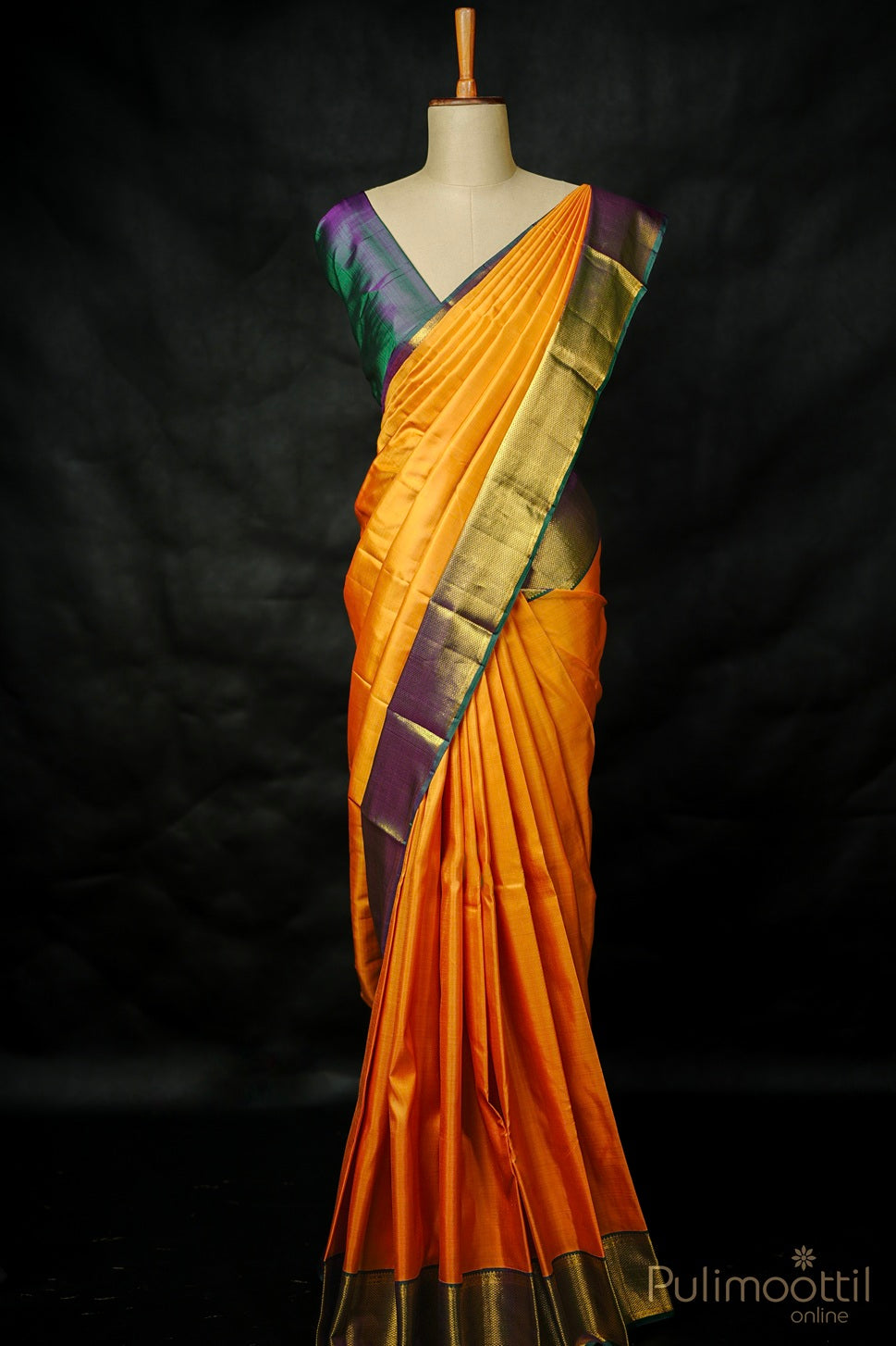 Mustard Yellow color Kanchipuram soft Silk Saree.