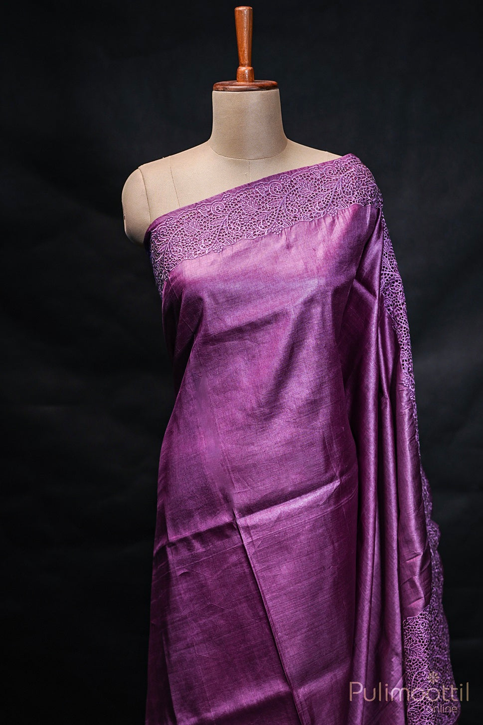 Pastel Lavender Tussar Silk Saree.