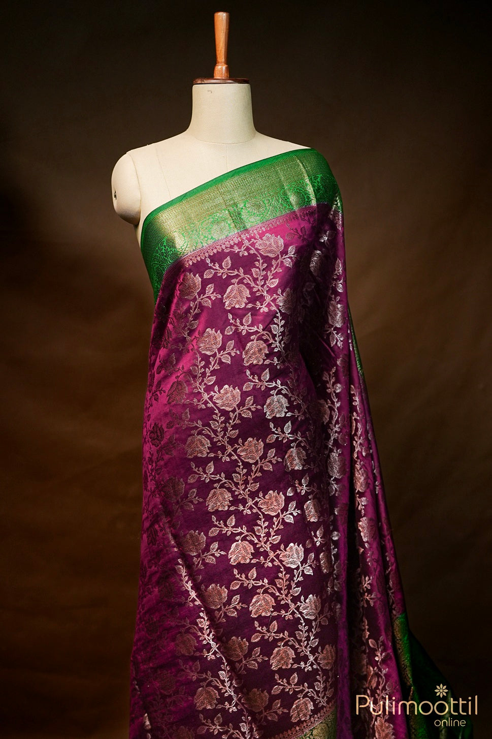 Wine Shade Chiniya Silk Saree.