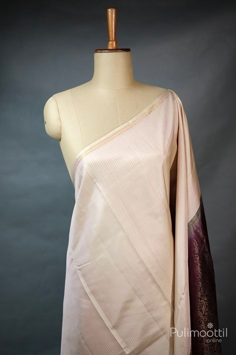 Cream Colour Pure Kanchipuram Soft Silk Saree