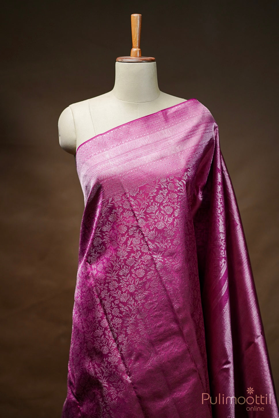 Dark Pink Kanchipuram Brocade Saree.