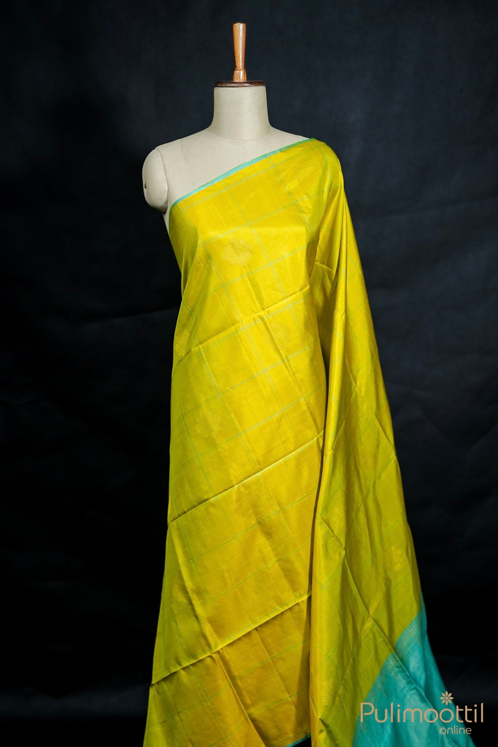 Yellow Green Kanchipuram Soft Silk Saree.