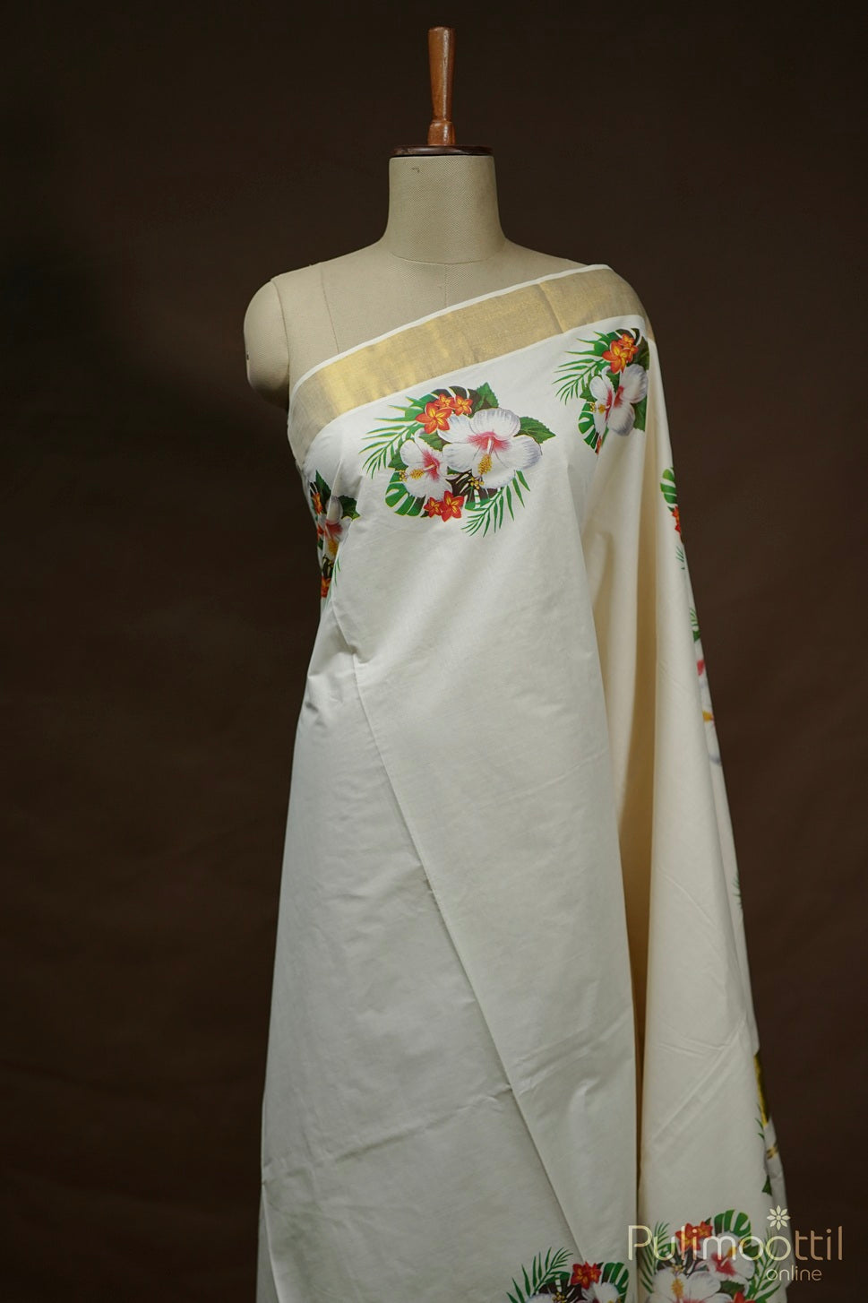Kerala Cotton Hibiscus Set Saree.