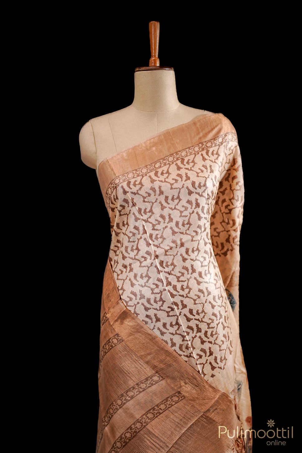 Pastel Chickoo Shade Tussar Silk Saree.