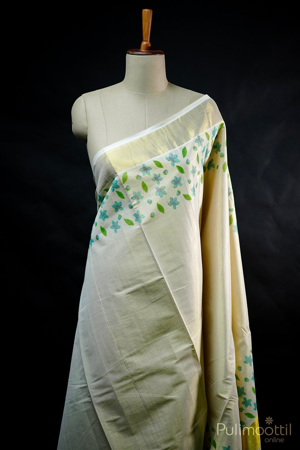 Kerala Traditional Golden Tissue Set Saree.