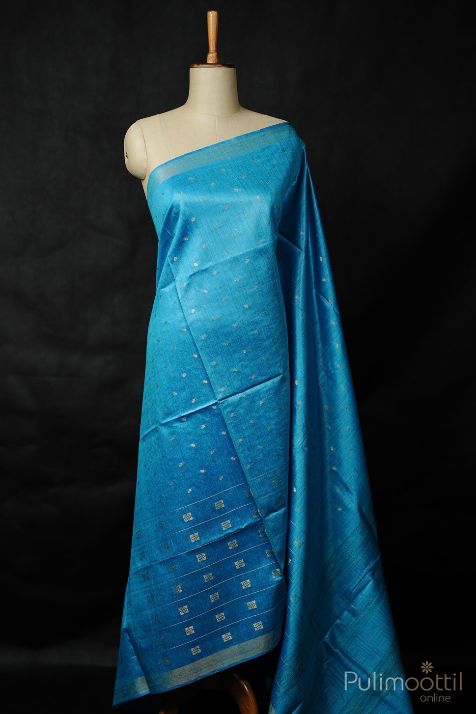 Sky Blue Colour Tussar Silk Saree.