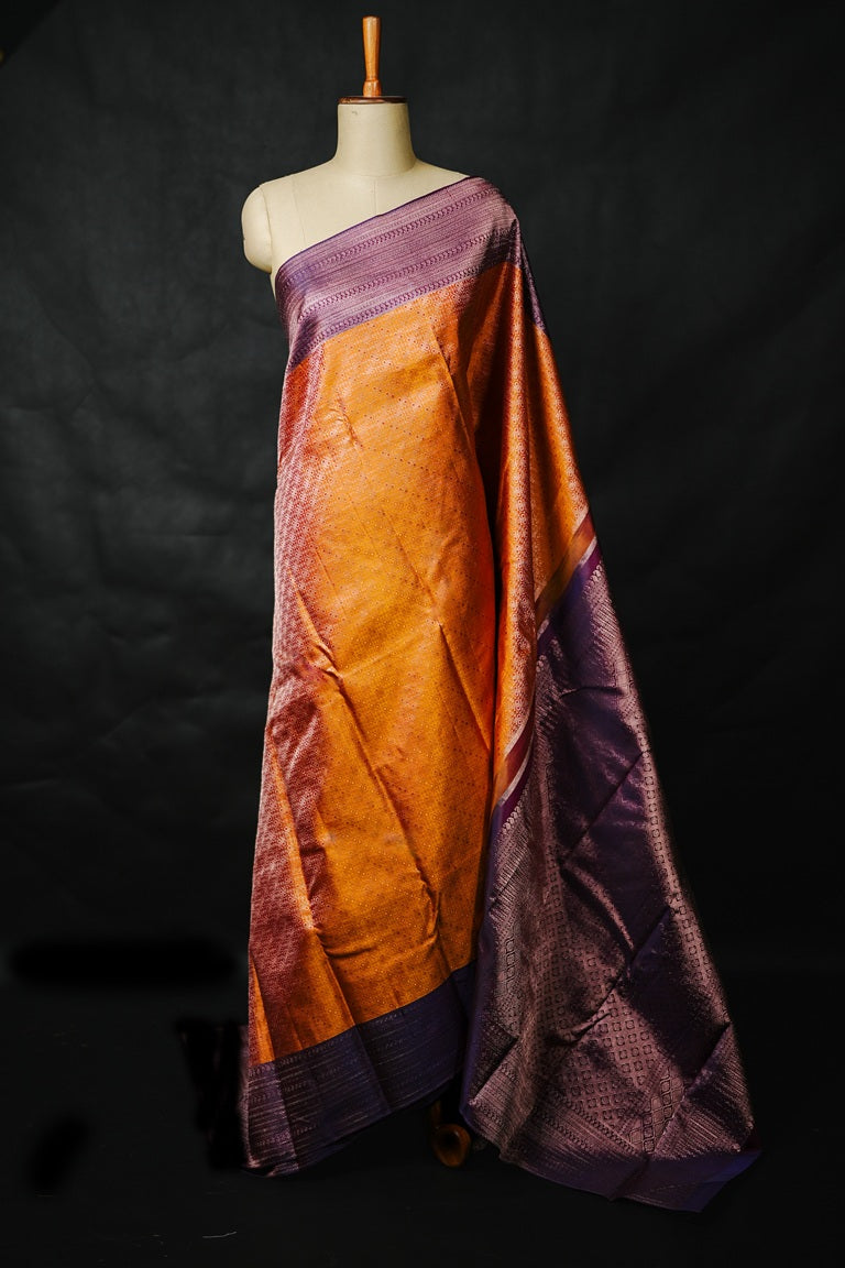 Golden Yellow Kanchipuram Brocade Wedding Saree.
