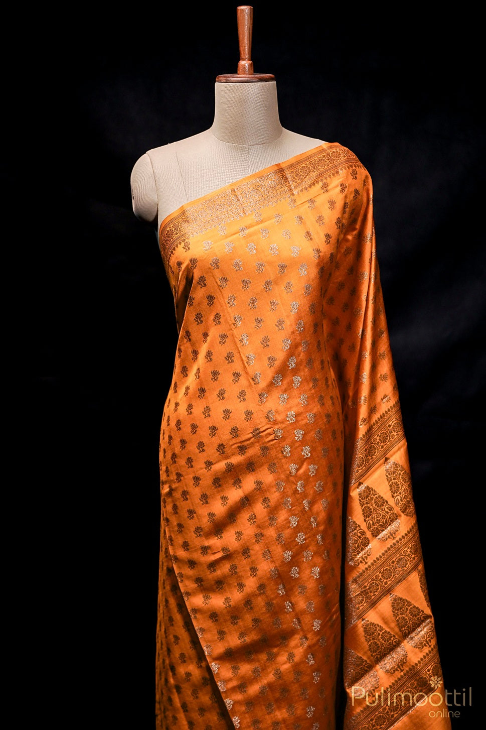 Mustard Yellow Chiniya Silk Saree.
