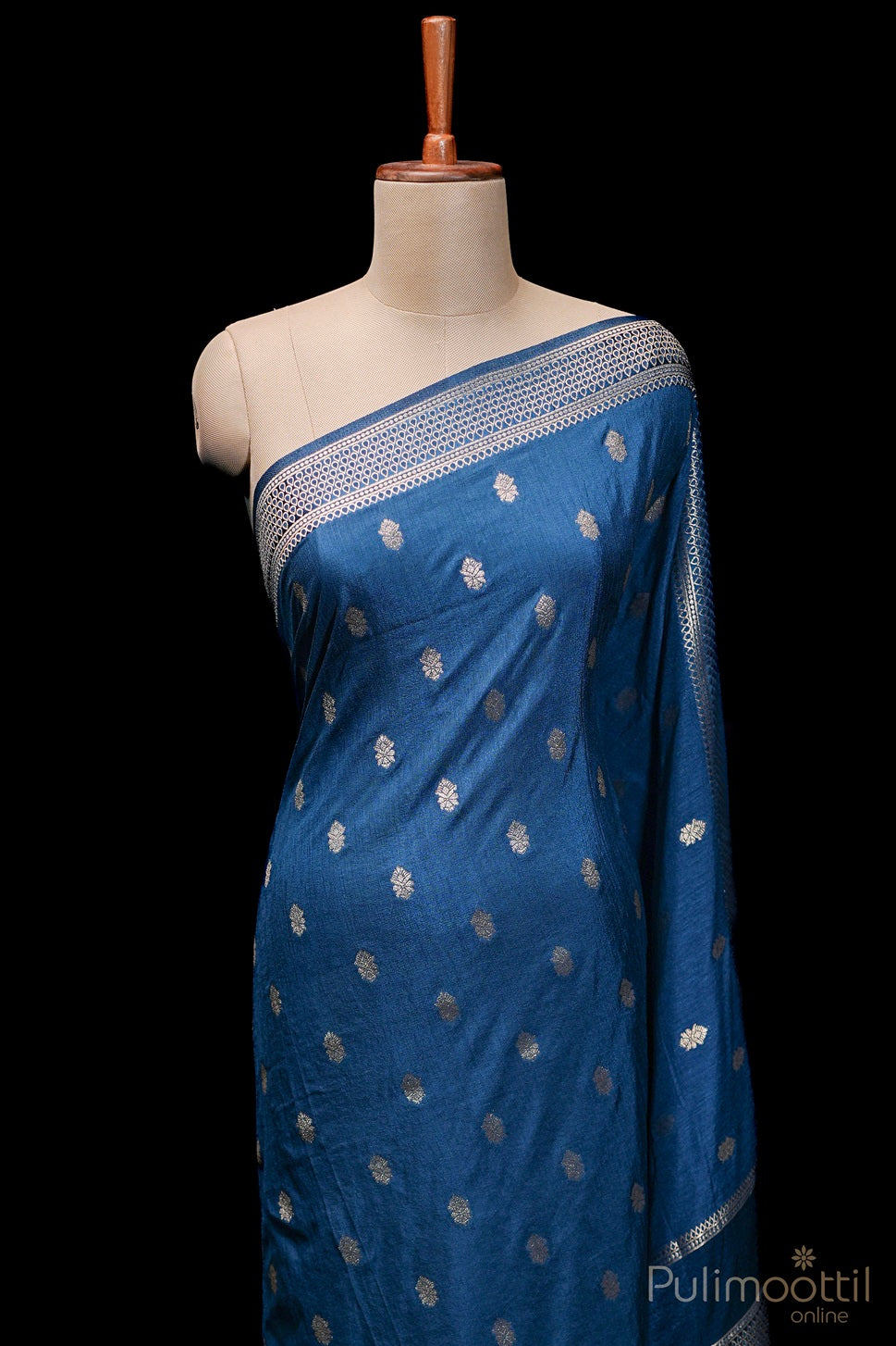 German Blue Colour Chiniya Silk Saree.