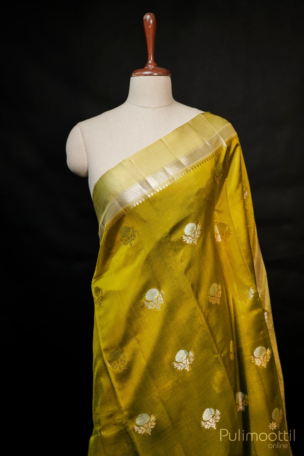 Olive Green Colour Mango Silk Saree.