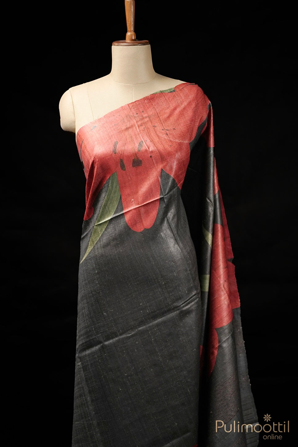 Black Colour Tussar Silk Saree.