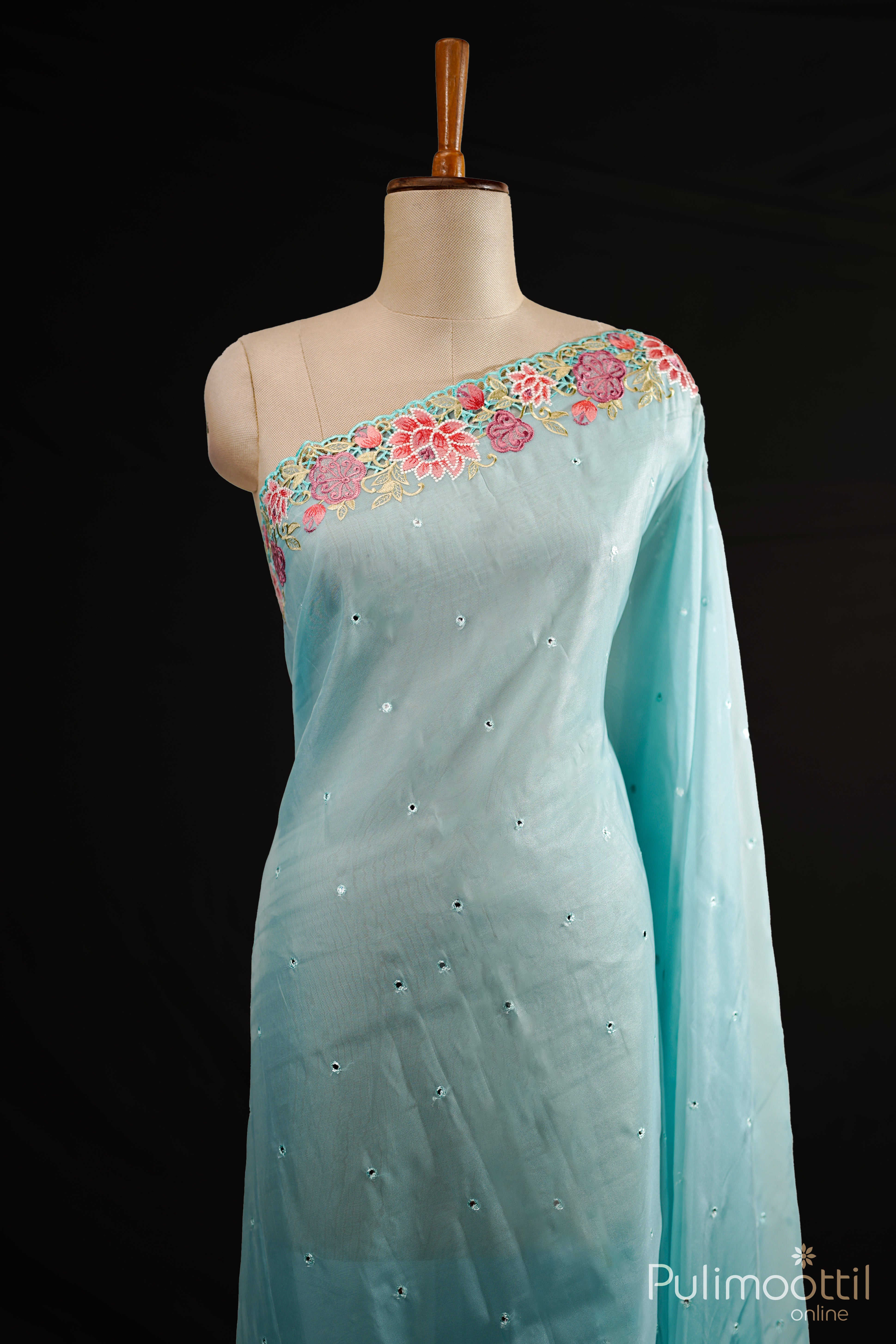 Pastel Blue  Cut Work Organza Saree.