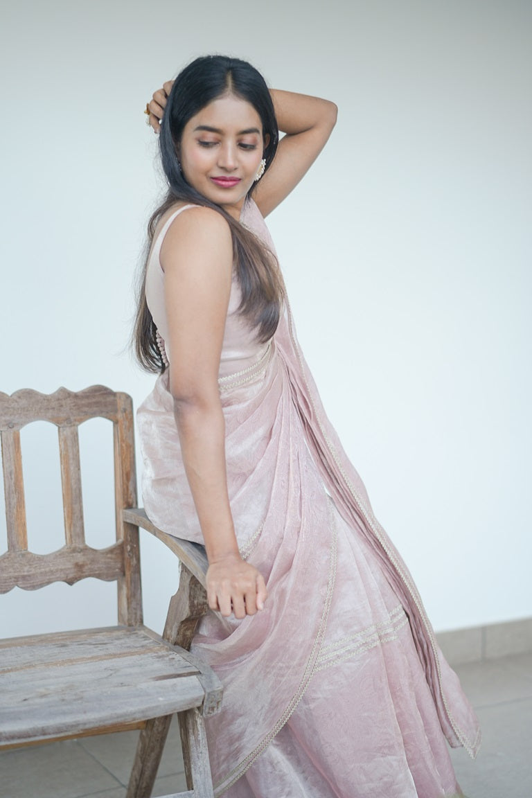 Light Lavender Colour Pure Tissue Organza Designer Saree.